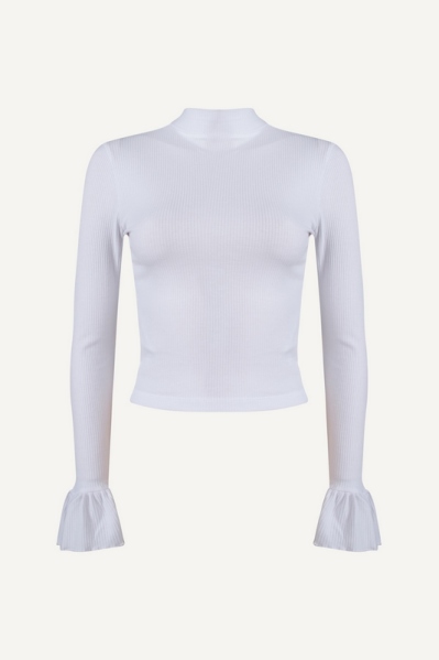 Witte dames trui Na-kd - ruffle sleeve rib top white