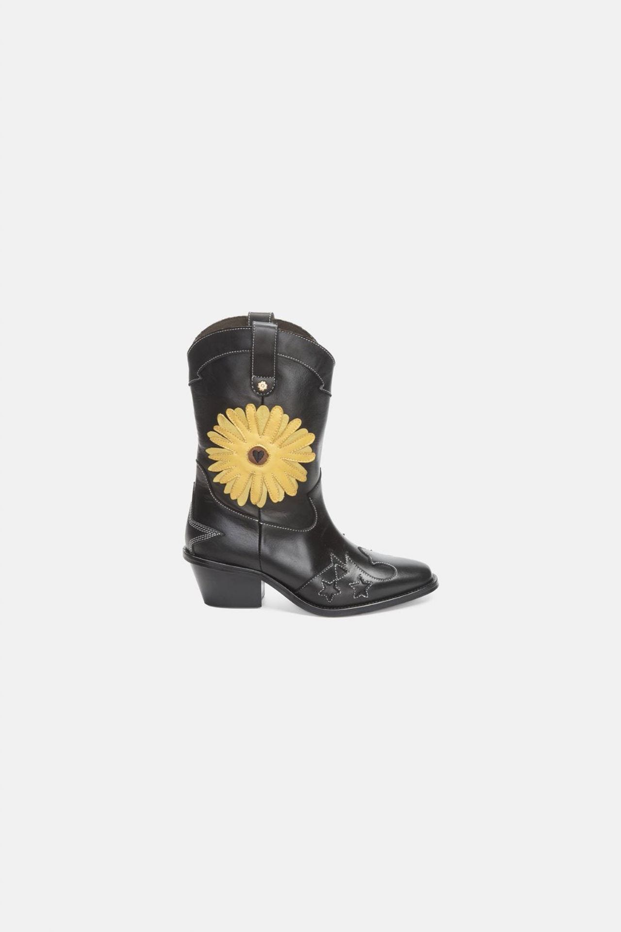 Zwarte dames laarzen Fabienne Chapot - Jolly Sunset Flower Boots black/sunny yelw