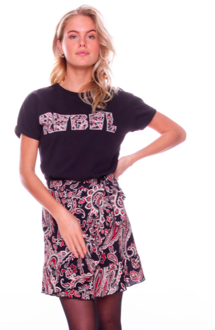 Zwart dames t-shirt met tekst - Colourful Rebel - Rebel paisley - black