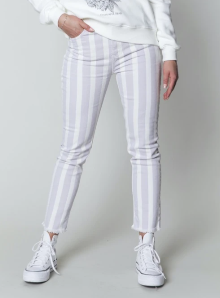 Wit lila gestreepte jeans - Colourful Rebel - Sky Striped Five Pocket Slim Fitted - 11215-lilac/whie