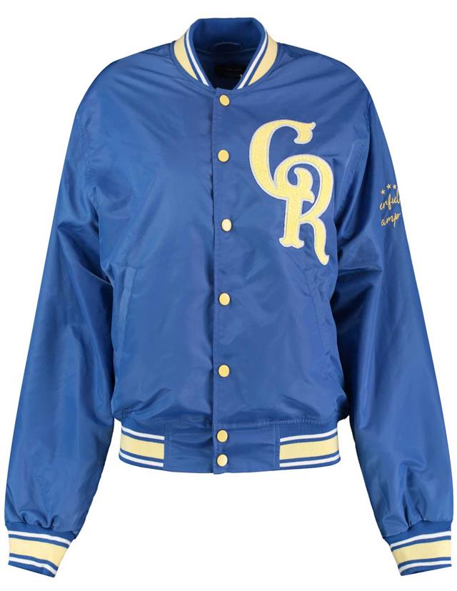 Kobalt blauwe dames bomberjacket jas - Colourful Rebel - Felicia satin baseball jacket - blue