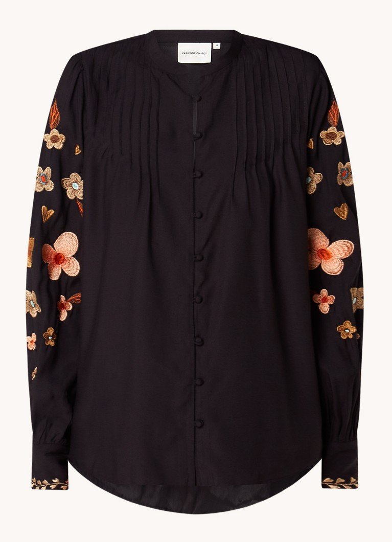 Zwarte dames blouse met bordruring - Fabienne Chapot - Heidi blouse - black