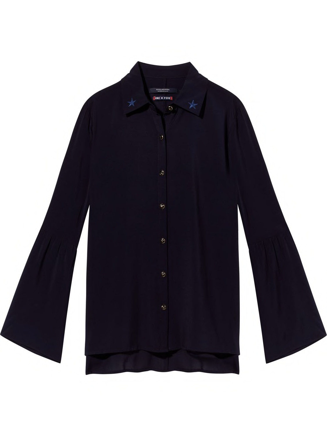 Donkerblauwe dames blouse met volant mouw Maison Scotch - 141409