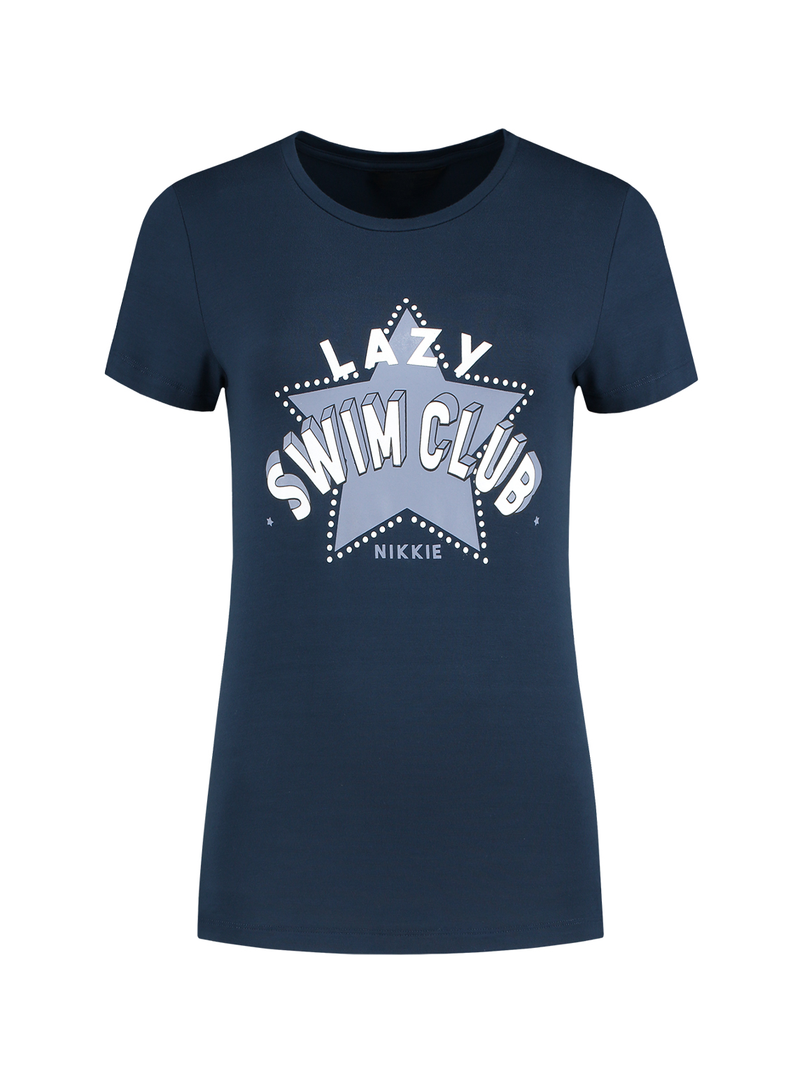 Donkerblauw dames T-shirt Nikkie - Lazy Swim Club T-shirt - N6-368 1904 7800