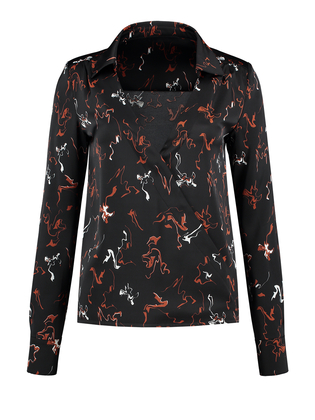 Zwarte dames blouse met all-over print Nikkie - N6-957 1902 9000